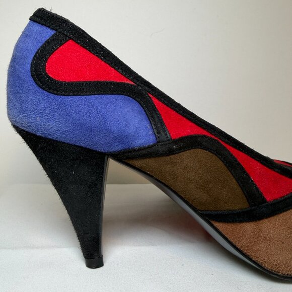 Vintage 80s VAN ELI Colorblock Suede Leather Pumps Heels 6-6.5 - Picture 8 of 16